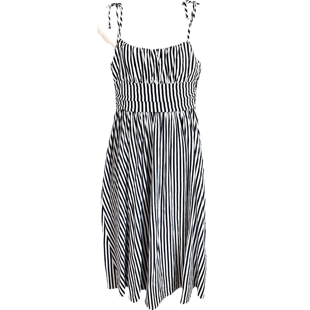 MDS STRIPES Charlotte Cami Dress Womens Size 2 Nautical Black White Side Pockets